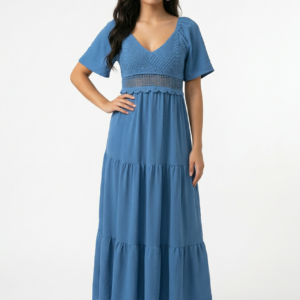 Bohemian-style tiered A-line maxi dress - Blue