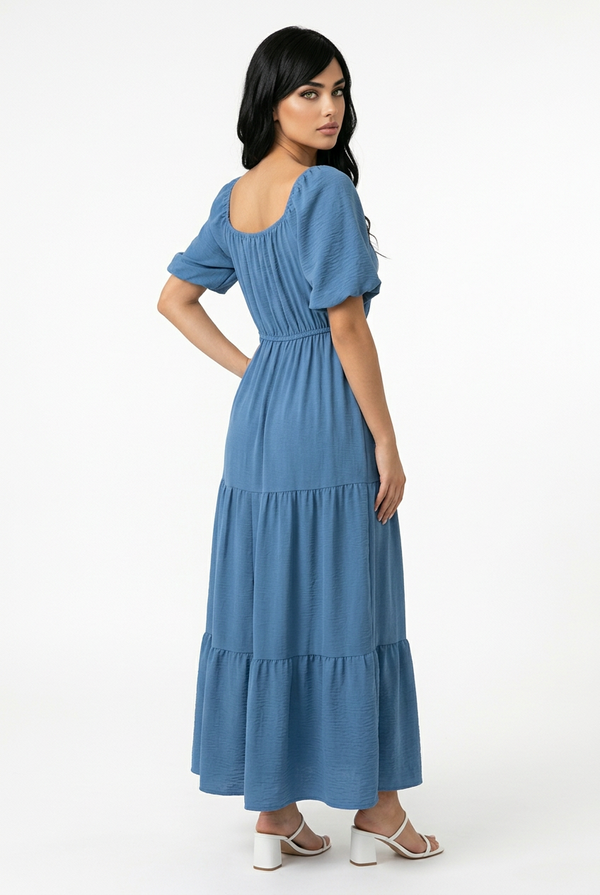 Bohemian-style tiered A-line maxi dress - Blue - Image 4