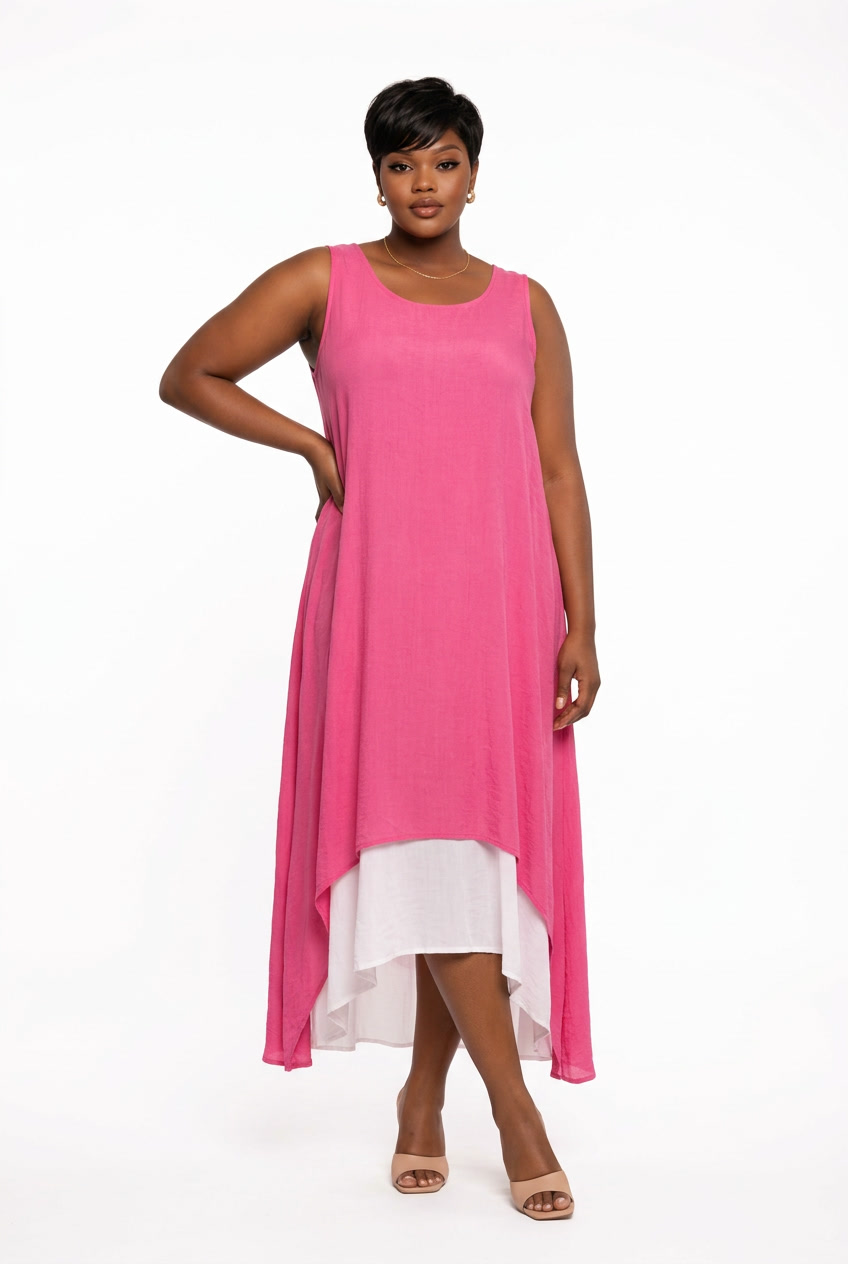 Sleeveless Double-layered dress Pink