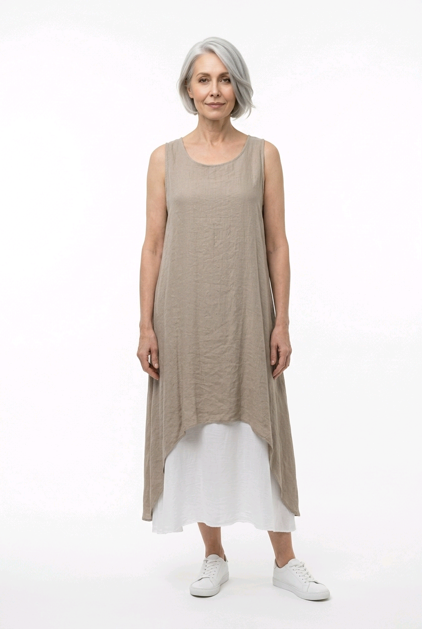 Sleeveless Double-layered dress Brown