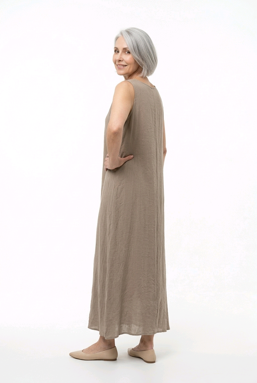 Sleeveless Double-layered dress Brown - Image 4