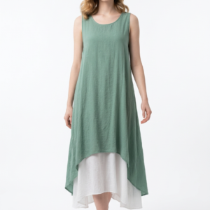 Sleeveless, Double-layered Dress - Green