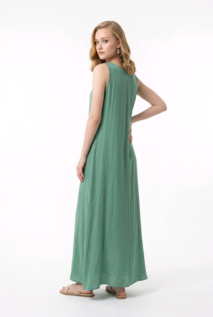 Sleeveless, Double-layered Dress - Green - Image 4