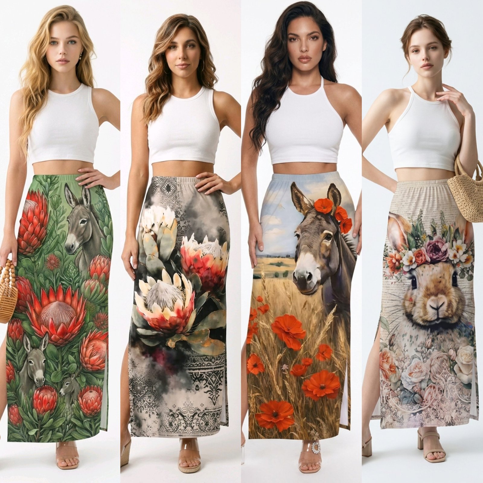 Vibrant Graphic Maxi Skirt Donkey & Popi Flower - Image 3