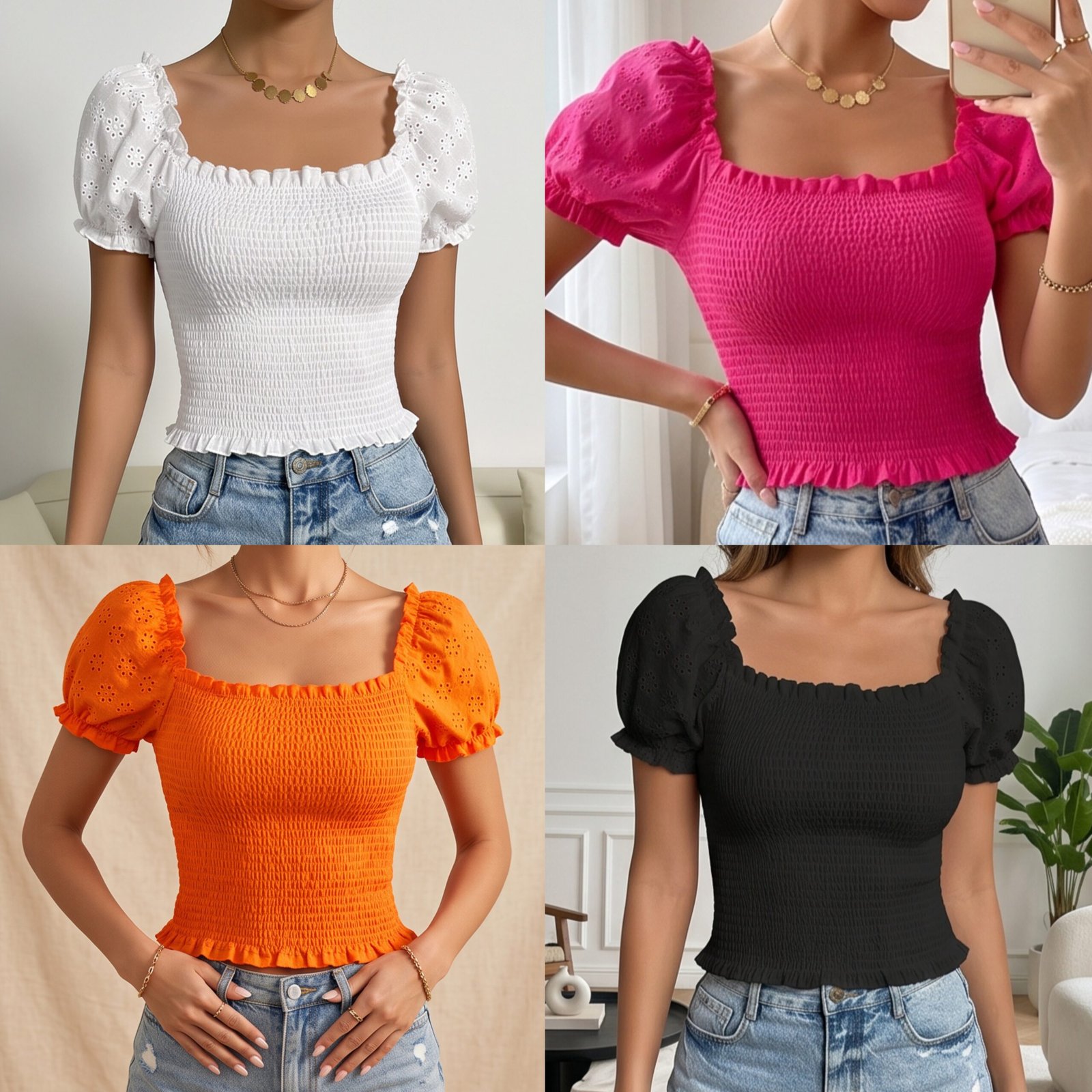 Smocked Crop Top Black - Image 5