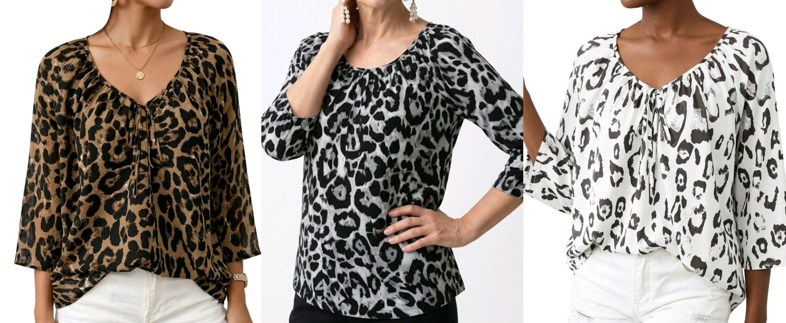 Leopard-print Peasant Blouses GREY - Image 4