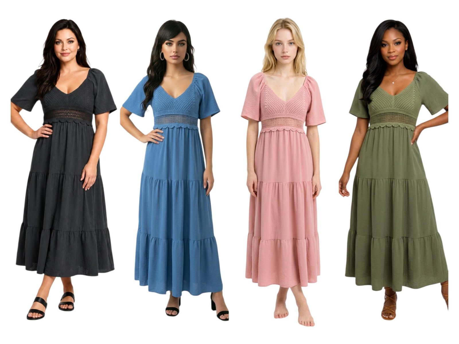Bohemian-style tiered A-line maxi dress - Black - Image 2