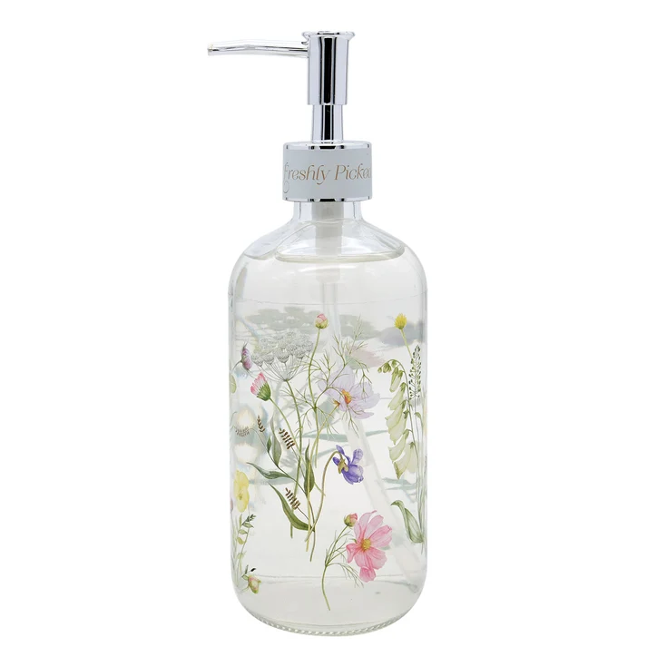"Freshly Picked" Clear Glass Liquid Hand Soap / Wash dispenser 500ml