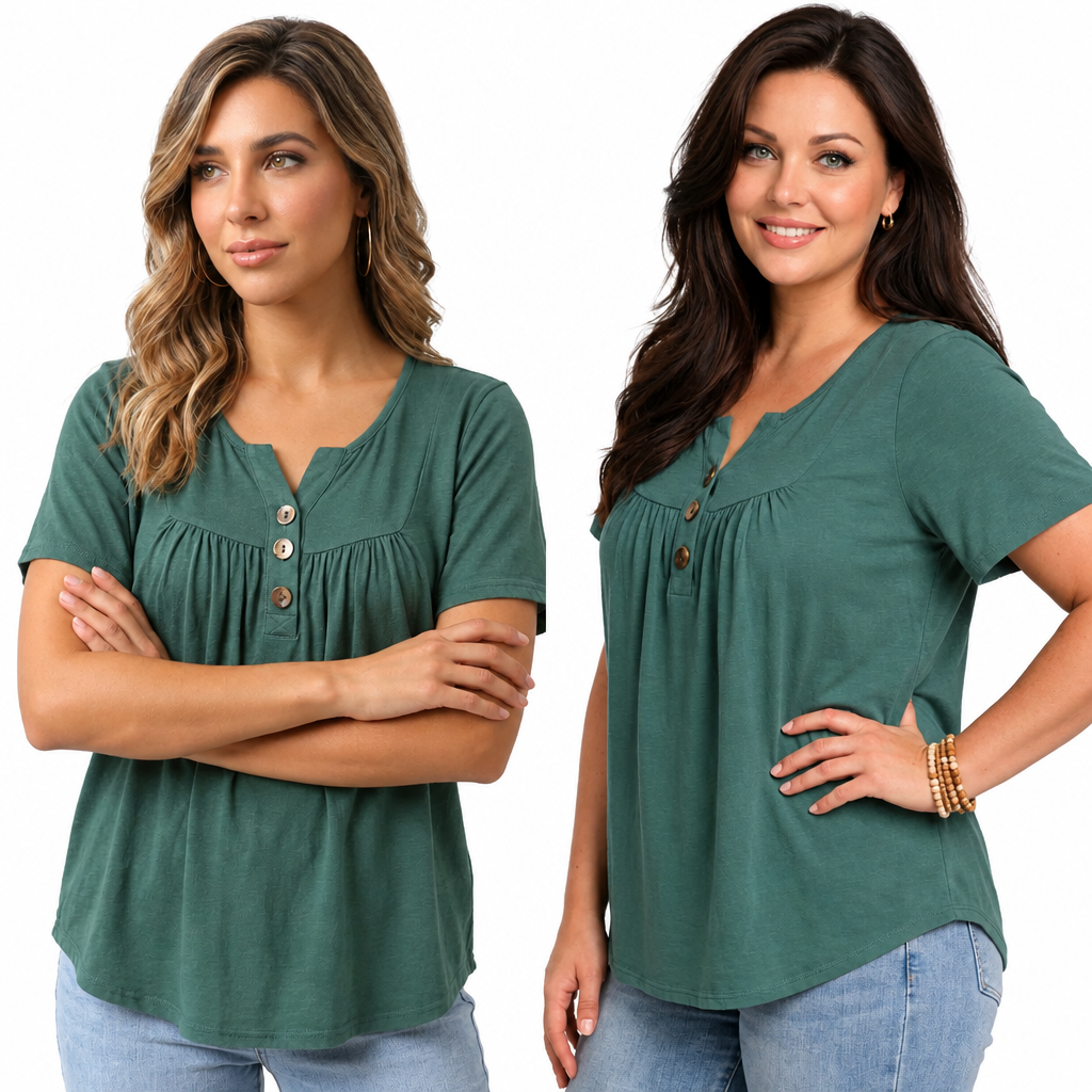 Decorative wooden-style button Top - Khaki - Image 4