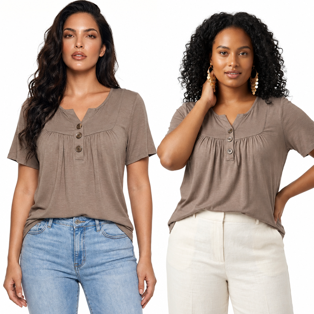 Decorative wooden-style button Top - Khaki