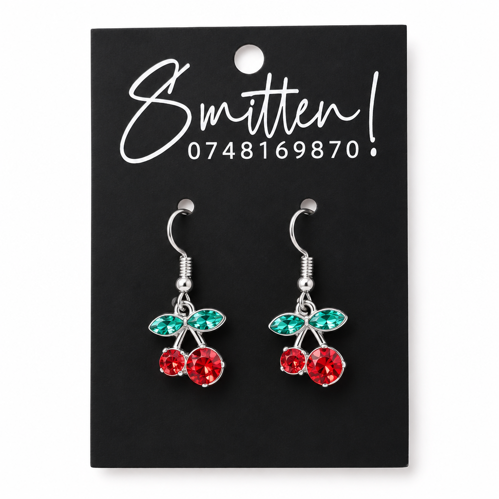 Rhinestone Cherry Dangle Earrings